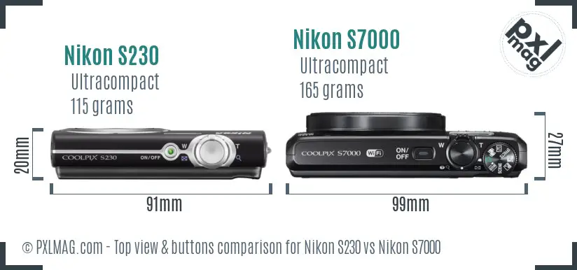 Nikon S230 vs Nikon S7000 top view buttons comparison