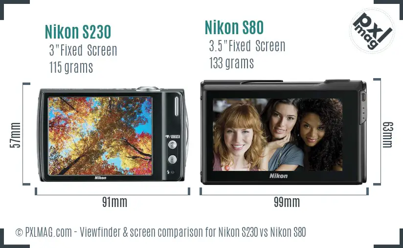 Nikon S230 vs Nikon S80 Screen and Viewfinder comparison