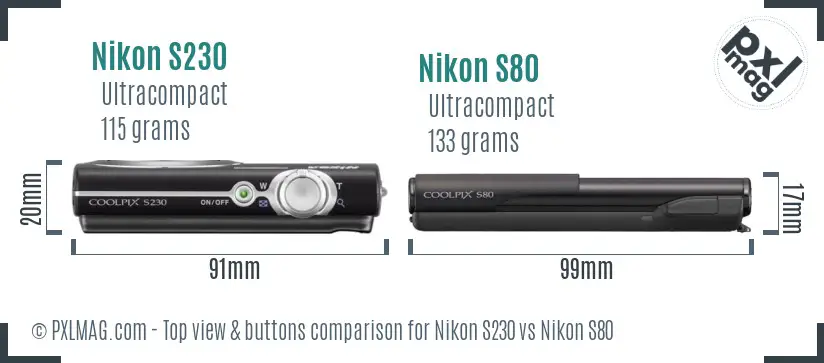 Nikon S230 vs Nikon S80 top view buttons comparison