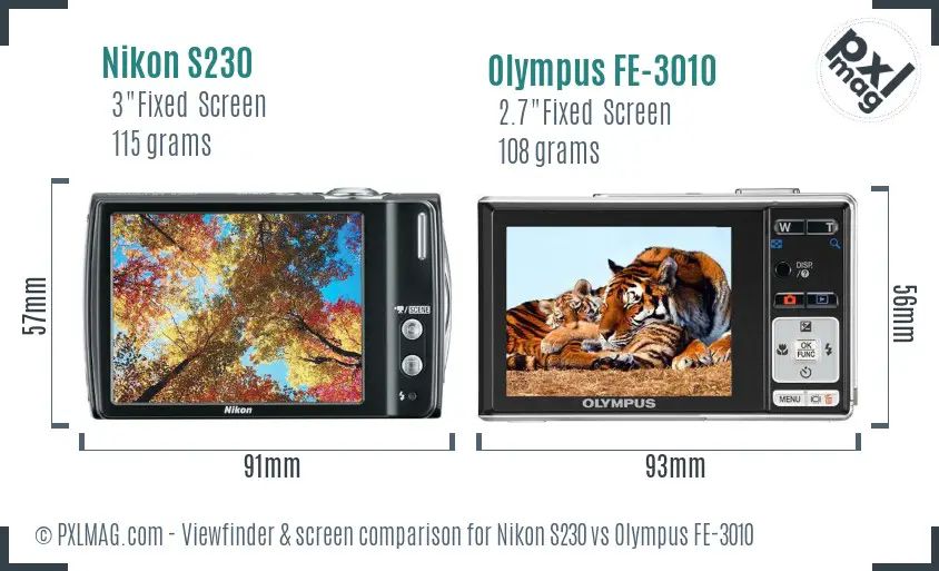 Nikon S230 vs Olympus FE-3010 Screen and Viewfinder comparison