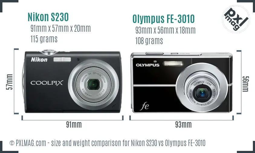 Nikon S230 vs Olympus FE-3010 size comparison