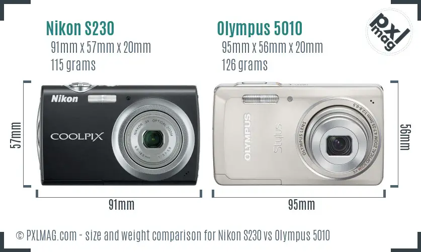 Nikon S230 vs Olympus 5010 size comparison