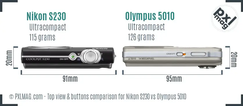 Nikon S230 vs Olympus 5010 top view buttons comparison