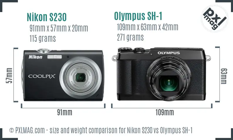 Nikon S230 vs Olympus SH-1 size comparison