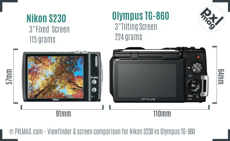 Nikon S230 vs Olympus TG-860 Screen and Viewfinder comparison