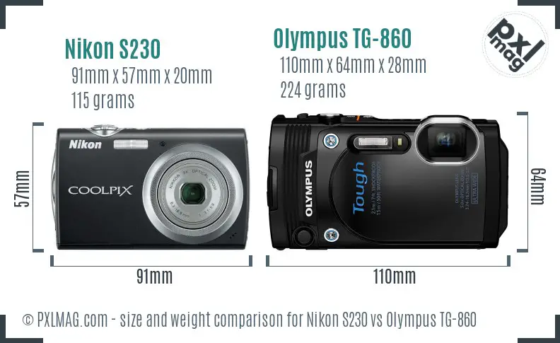 Nikon S230 vs Olympus TG-860 size comparison