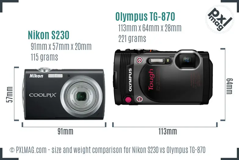 Nikon S230 vs Olympus TG-870 size comparison