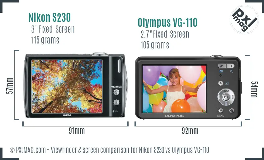 Nikon S230 vs Olympus VG-110 Screen and Viewfinder comparison