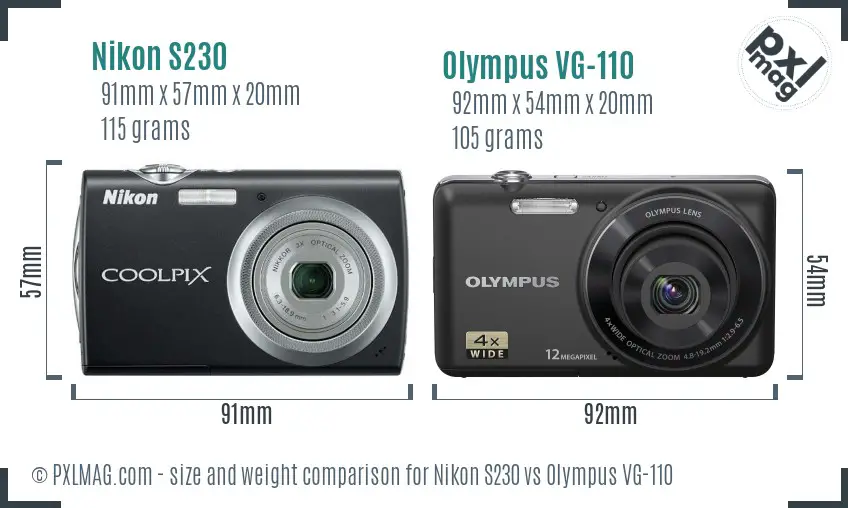 Nikon S230 vs Olympus VG-110 size comparison