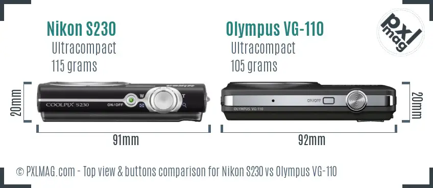 Nikon S230 vs Olympus VG-110 top view buttons comparison