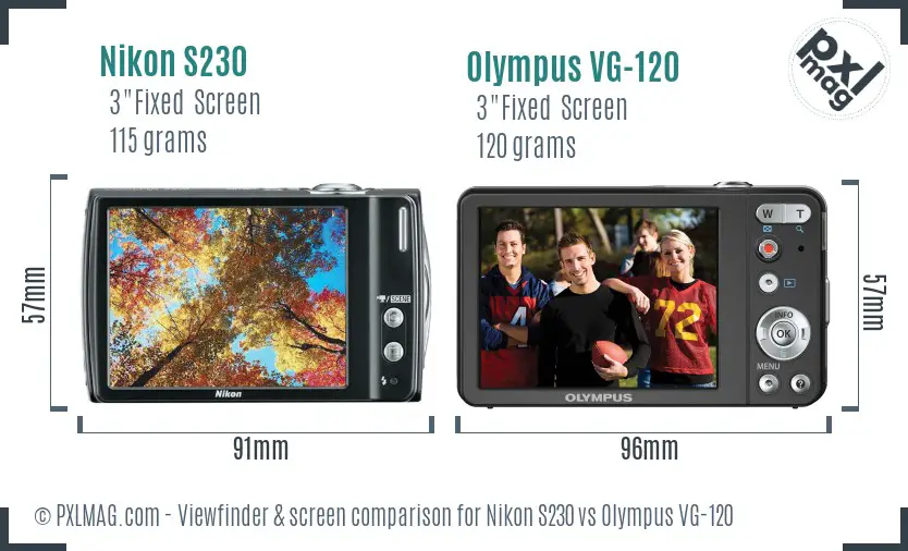 Nikon S230 vs Olympus VG-120 Screen and Viewfinder comparison