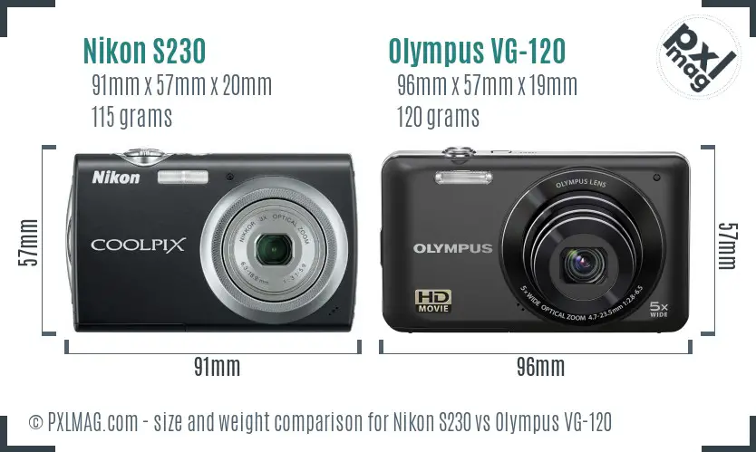 Nikon S230 vs Olympus VG-120 size comparison