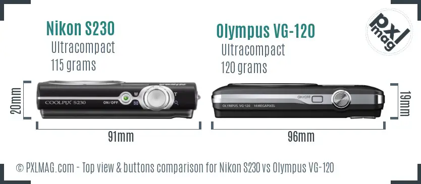 Nikon S230 vs Olympus VG-120 top view buttons comparison