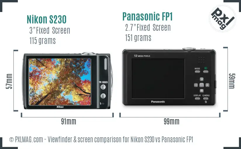 Nikon S230 vs Panasonic FP1 Screen and Viewfinder comparison
