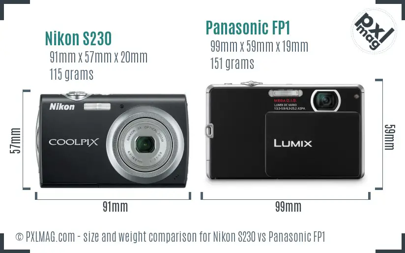 Nikon S230 vs Panasonic FP1 size comparison