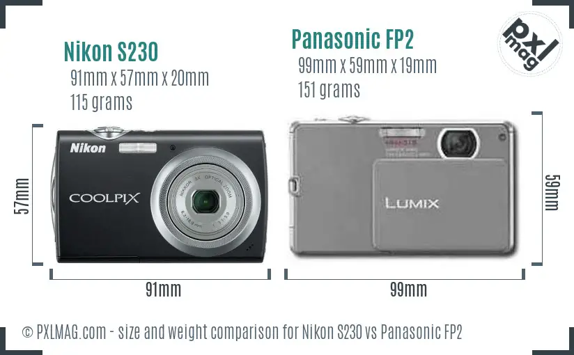 Nikon S230 vs Panasonic FP2 size comparison