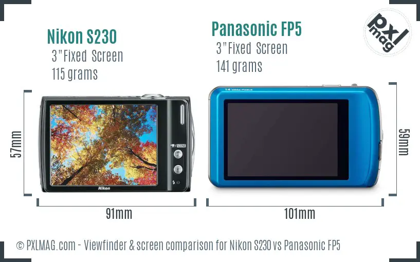 Nikon S230 vs Panasonic FP5 Screen and Viewfinder comparison