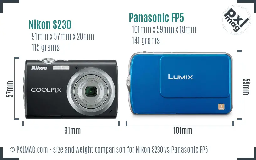 Nikon S230 vs Panasonic FP5 size comparison