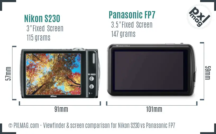 Nikon S230 vs Panasonic FP7 Screen and Viewfinder comparison