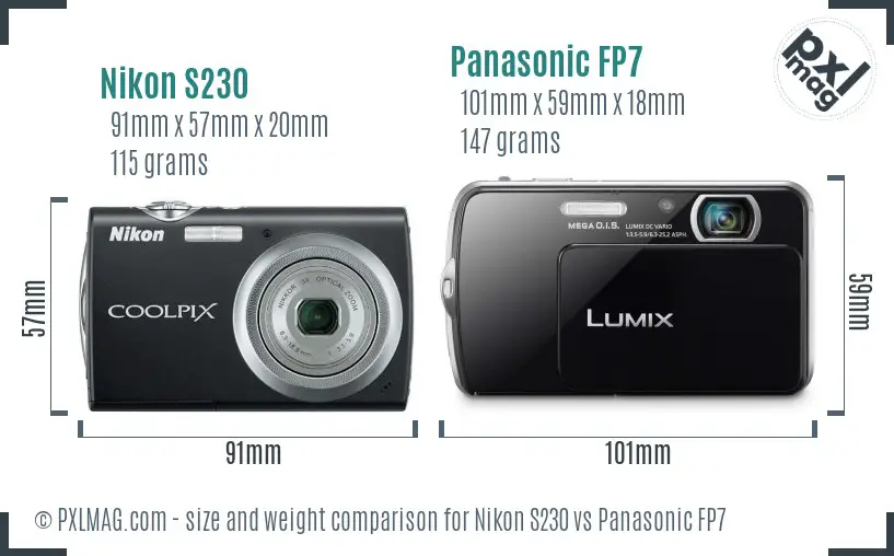 Nikon S230 vs Panasonic FP7 size comparison