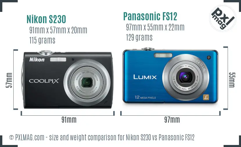Nikon S230 vs Panasonic FS12 size comparison