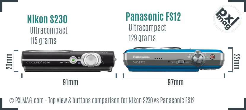 Nikon S230 vs Panasonic FS12 top view buttons comparison
