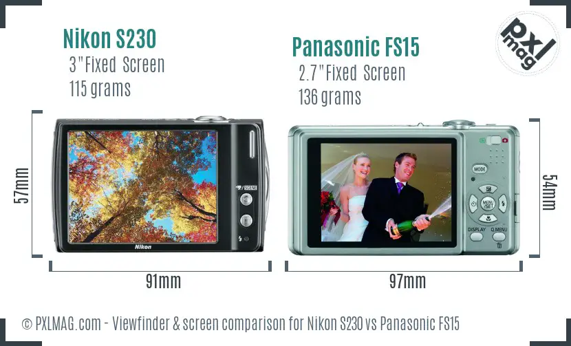 Nikon S230 vs Panasonic FS15 Screen and Viewfinder comparison