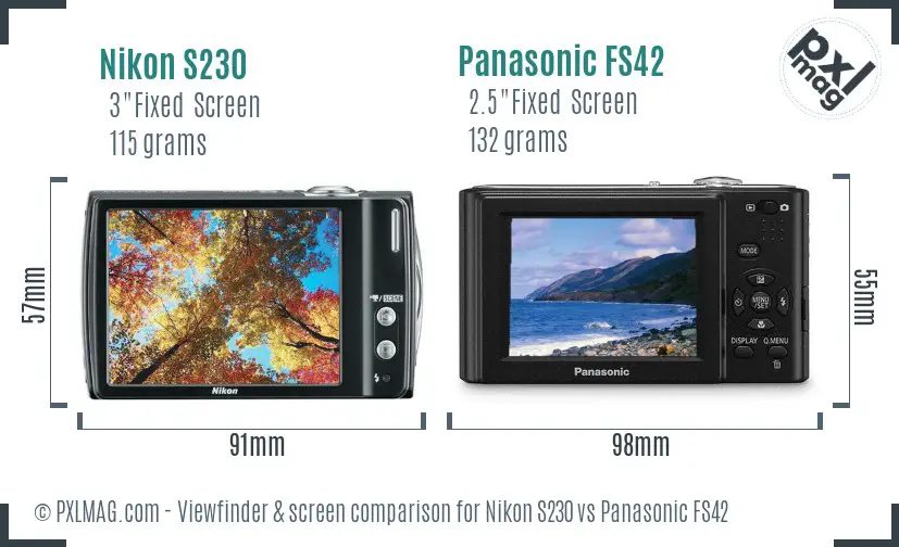 Nikon S230 vs Panasonic FS42 Screen and Viewfinder comparison