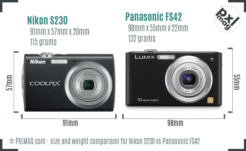 Nikon S230 vs Panasonic FS42 size comparison