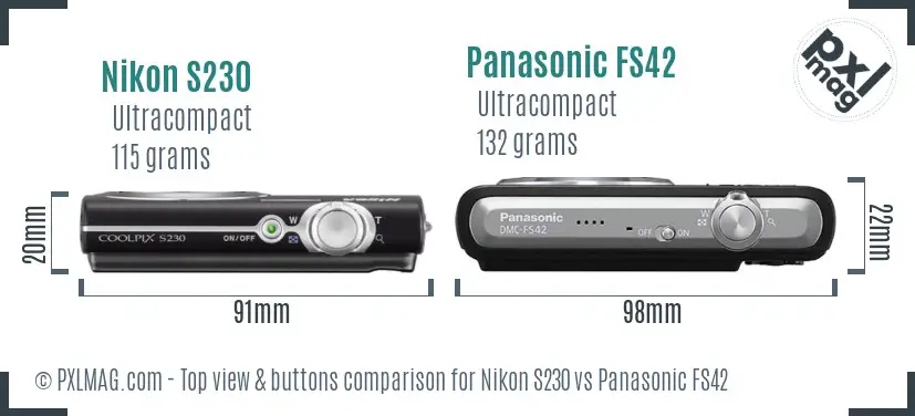 Nikon S230 vs Panasonic FS42 top view buttons comparison