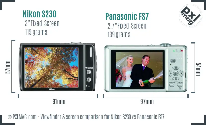 Nikon S230 vs Panasonic FS7 Screen and Viewfinder comparison