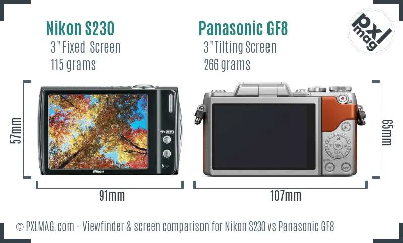 Nikon S230 vs Panasonic GF8 Screen and Viewfinder comparison