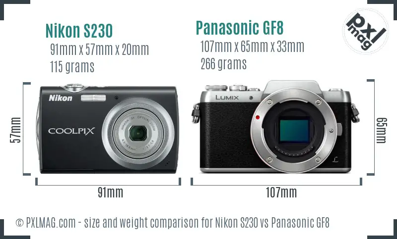 Nikon S230 vs Panasonic GF8 size comparison