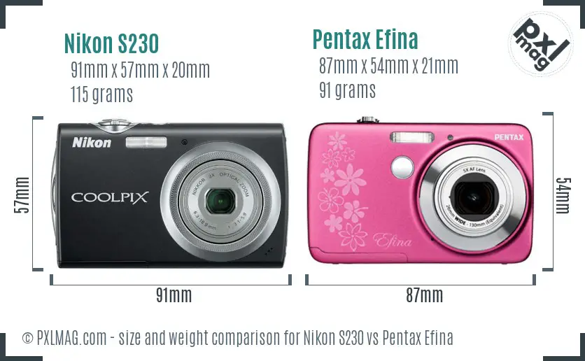 Nikon S230 vs Pentax Efina size comparison