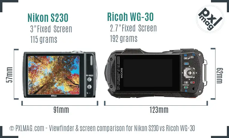 Nikon S230 vs Ricoh WG-30 Screen and Viewfinder comparison
