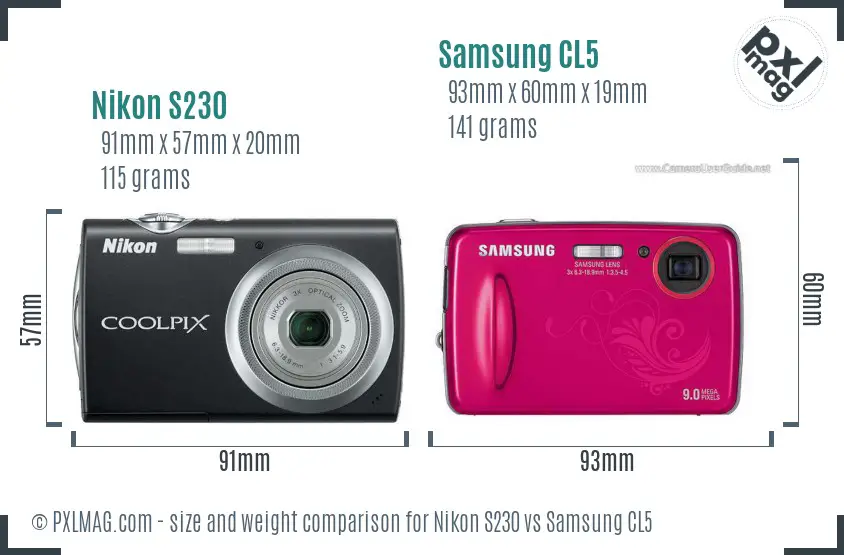 Nikon S230 vs Samsung CL5 size comparison