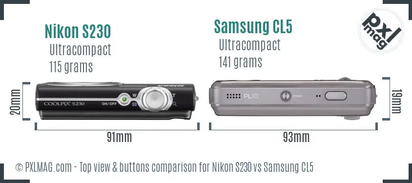 Nikon S230 vs Samsung CL5 top view buttons comparison