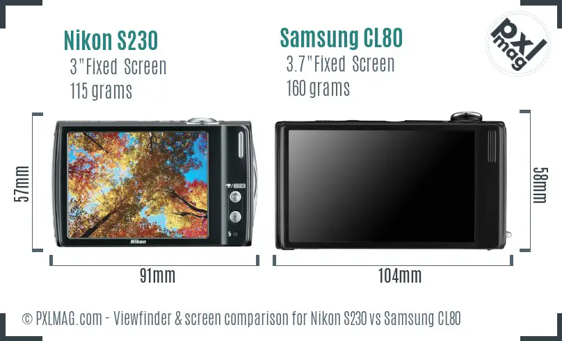 Nikon S230 vs Samsung CL80 Screen and Viewfinder comparison