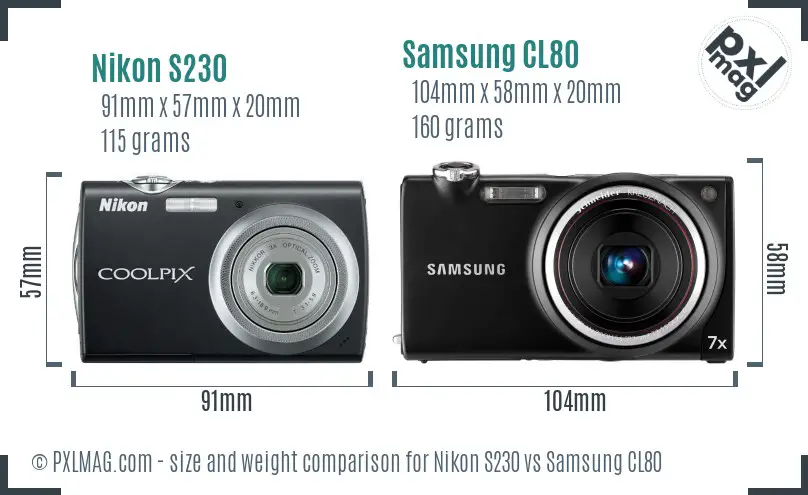 Nikon S230 vs Samsung CL80 size comparison