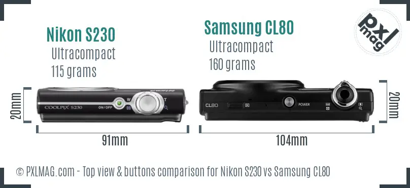 Nikon S230 vs Samsung CL80 top view buttons comparison