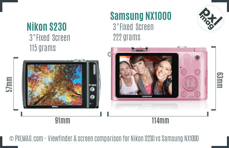 Nikon S230 vs Samsung NX1000 Screen and Viewfinder comparison