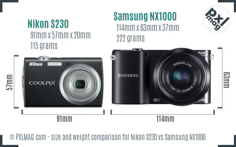 Nikon S230 vs Samsung NX1000 size comparison