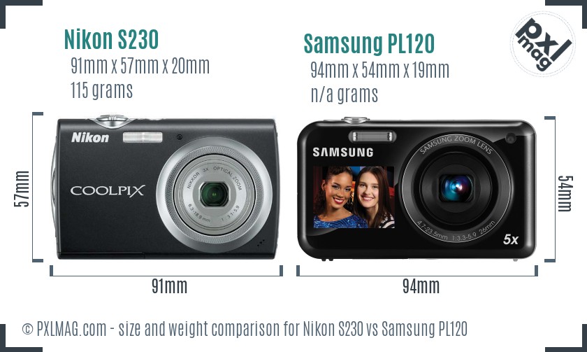 Nikon S230 vs Samsung PL120 size comparison