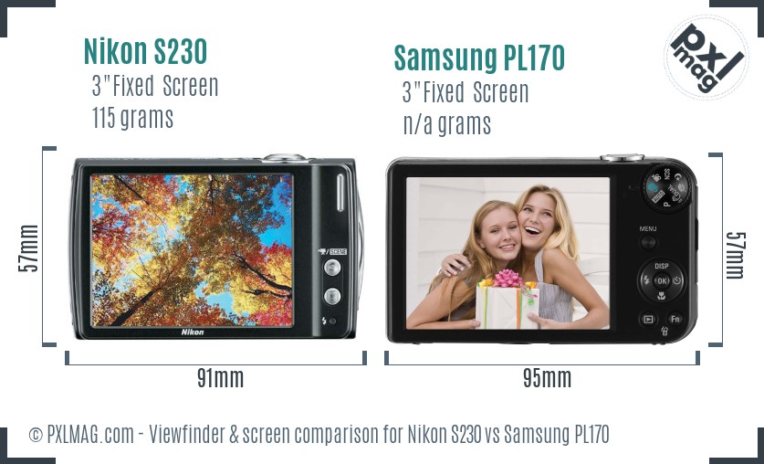 Nikon S230 vs Samsung PL170 Screen and Viewfinder comparison