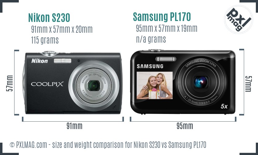 Nikon S230 vs Samsung PL170 size comparison