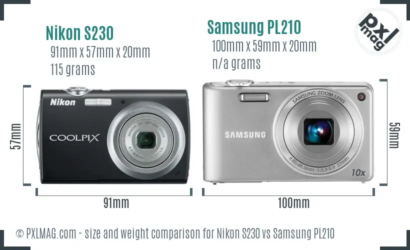 Nikon S230 vs Samsung PL210 size comparison