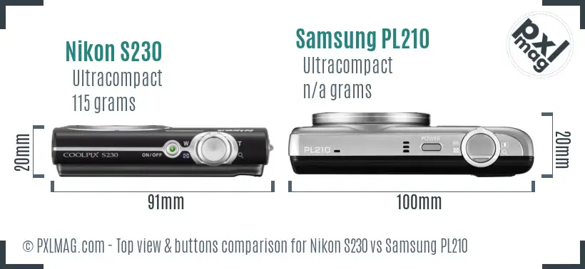 Nikon S230 vs Samsung PL210 top view buttons comparison