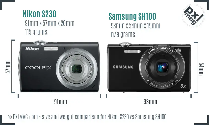 Nikon S230 vs Samsung SH100 size comparison