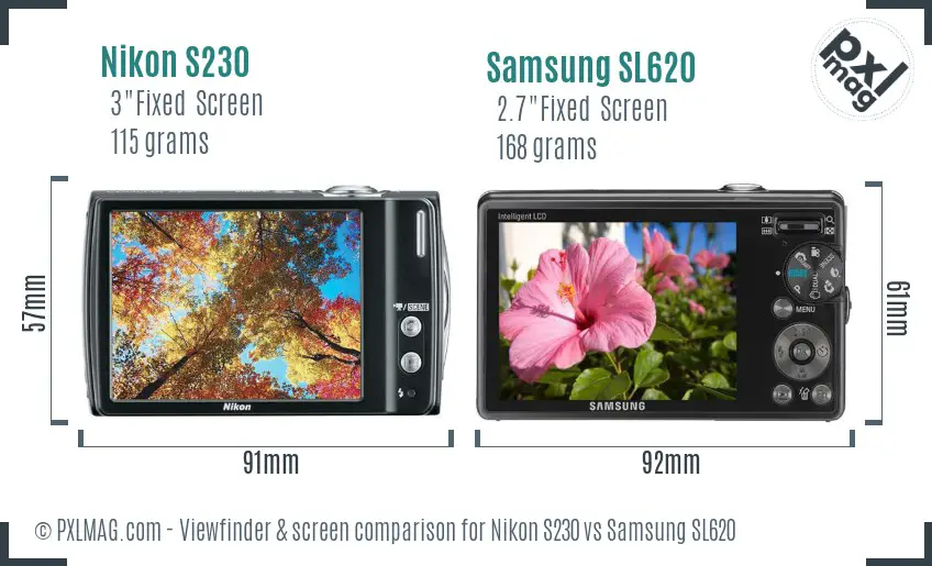 Nikon S230 vs Samsung SL620 Screen and Viewfinder comparison Nikon S230 vs Samsung SL620 Screen and Viewfinder comparison