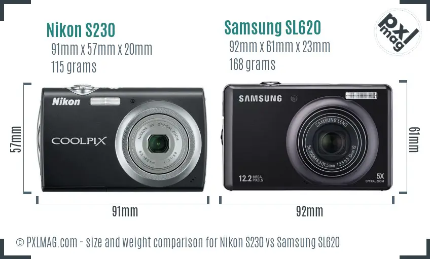 Nikon S230 vs Samsung SL620 size comparison Nikon S230 vs Samsung SL620 size comparison